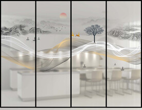 高清分层彩白彩山水推拉门写真图