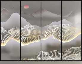 高清分层彩白彩抽象山水推拉门