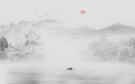 新中式意境山水画背景墙