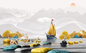 新中式山水背景墙图片