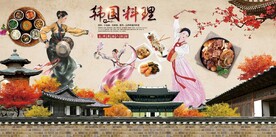 复古怀旧韩国料理餐饮背景墙壁画