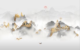 金色水墨山水风景电视背景墙