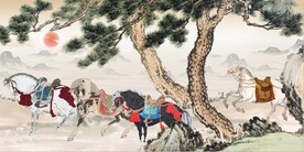 新中式古松骏马国画电视背景墙