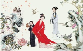 新中式绝世佳人国画电视背景墙