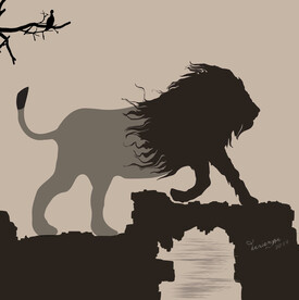 简约装饰画小清新山谷雄狮