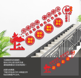 红色物业楼梯文化墙