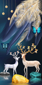 轻奢羽毛麋鹿玄关装饰画