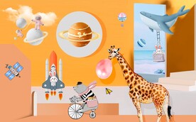 卡通长颈鹿儿童房背景墙