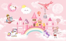 独角兽城堡儿童房背景墙图片