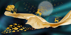 晶瓷画 抽象画 鱼群 飘带