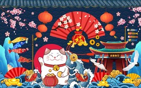 日式和风招财猫工装背景墙