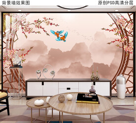 新中式花鸟山水背景墙