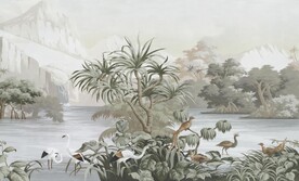 简约北欧手绘花鸟背景墙壁画植物