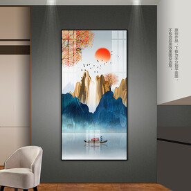 新中式水墨山水玄关装饰画背景画
