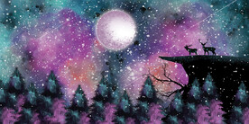 晶瓷画 星空夜晚 森林