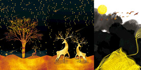 晶瓷画 抽象画 星空夜晚 麋鹿