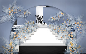 莫兰迪雾霾蓝婚礼舞台效果图