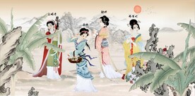 新中式四大美女水墨国画电视背景