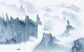 中式青绿山水国画电视背景墙