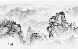 中式水墨山水国画电视背景墙