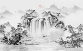 中式水墨山水国画电视背景墙