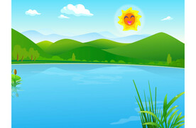 早晨湖边太阳景