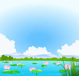 荷塘 荷花 矢量 