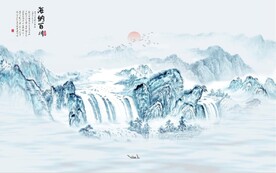 大理石爵士白水墨山水国画背景墙