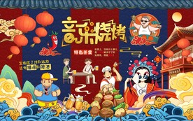国潮烧烤美食工装背景墙图片