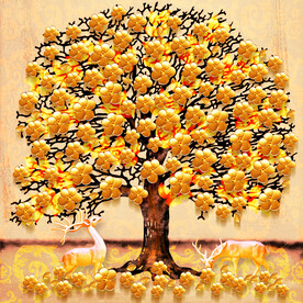 晶瓷画 发财树 麋鹿