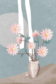 晶瓷画 花瓶 粉色花朵