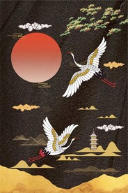 国潮仙鹤松树金山