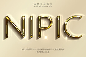 精致闪亮金色黄金金属特效字