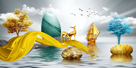 晶瓷画 抽象画 麋鹿