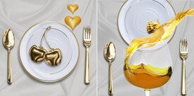 晶瓷画 盘子 高足酒杯