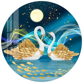 轻奢时尚天鹅晶瓷画装饰画