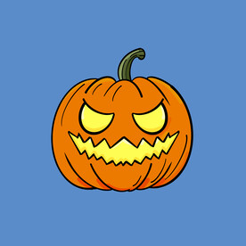 手绘卡通万圣节蓝瓜灯插画