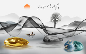 新中式山水电视背景墙