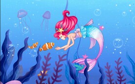 卡通可爱人鱼手绘壁画