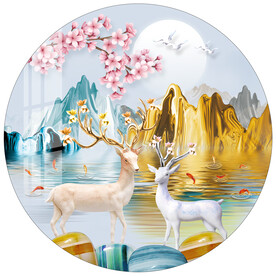 现代简约金色山脉麋鹿装饰画