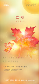 金色枫叶立秋节气海报