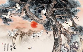 中式松树大展宏图国画电视背景墙