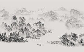 中式水墨山水国画电视背景墙
