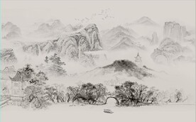 中式水墨山水国画电视背景墙