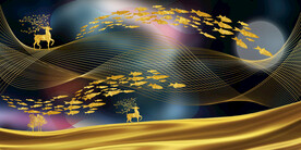 晶瓷画 鱼群 抽象线条