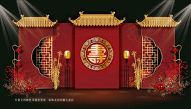 红色中式寿宴背景