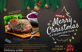 圣诞节西餐牛排法国浪漫餐饮菜单