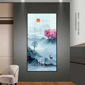 蓝色水墨山水客厅玄关装饰画挂画