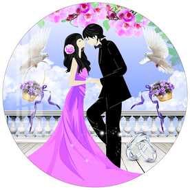 紫色浪漫薰衣草情侣圆形装饰画