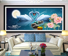 花好月圆唯爱天鹅湖装饰画